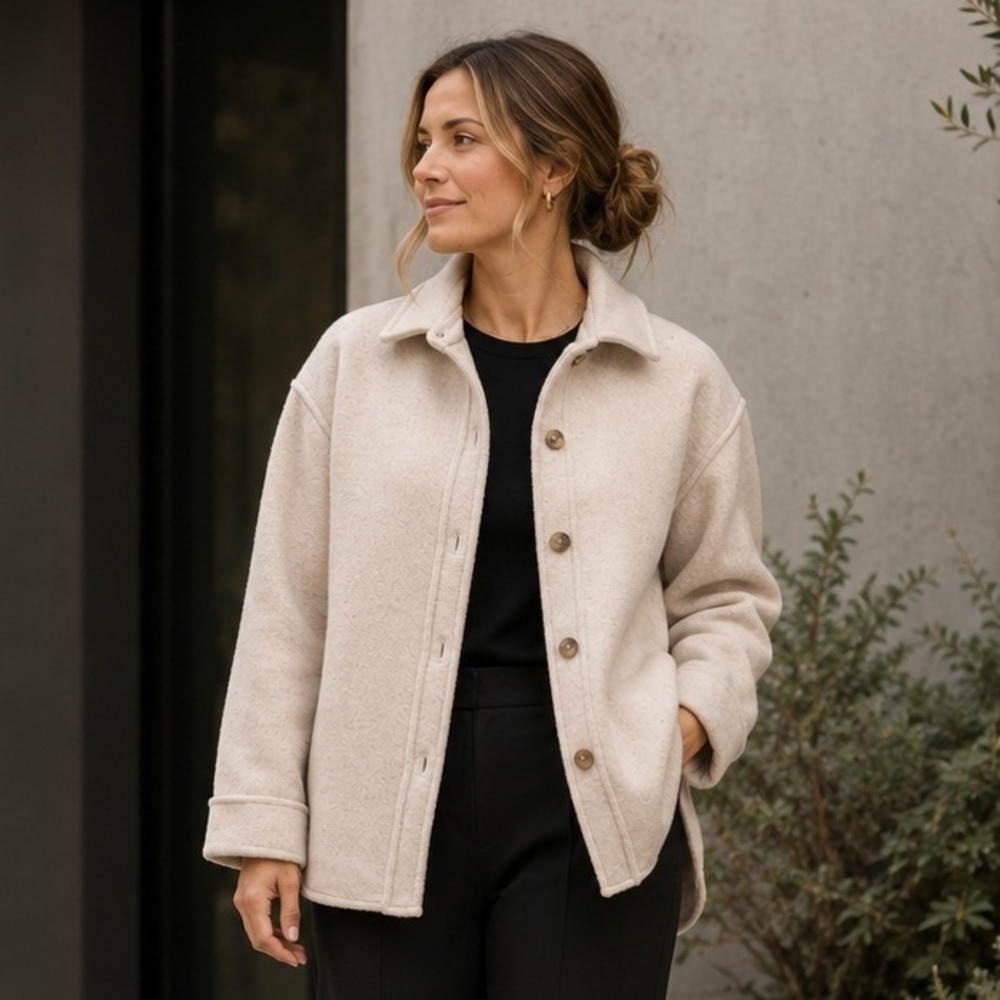 Aritzia Babaton Womens Pelli Shacket XS Ivory Merino Wool Jacket Minimalist